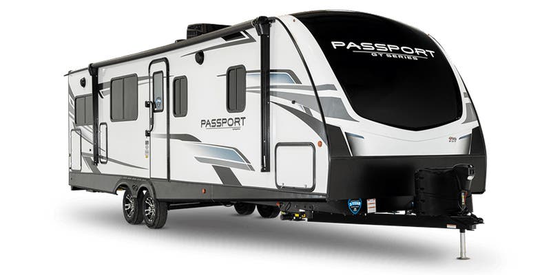 TRAVEL TRAILER- 27' KEYSTONE PASSPORT 2400RB BIG LIVING WITH REAR BATHROOM AND WASHER DRYER